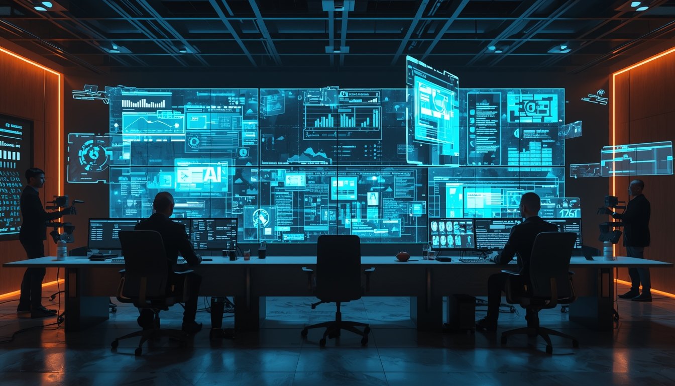 Streaming platform control room with AI data interfaces and production systems in 2026