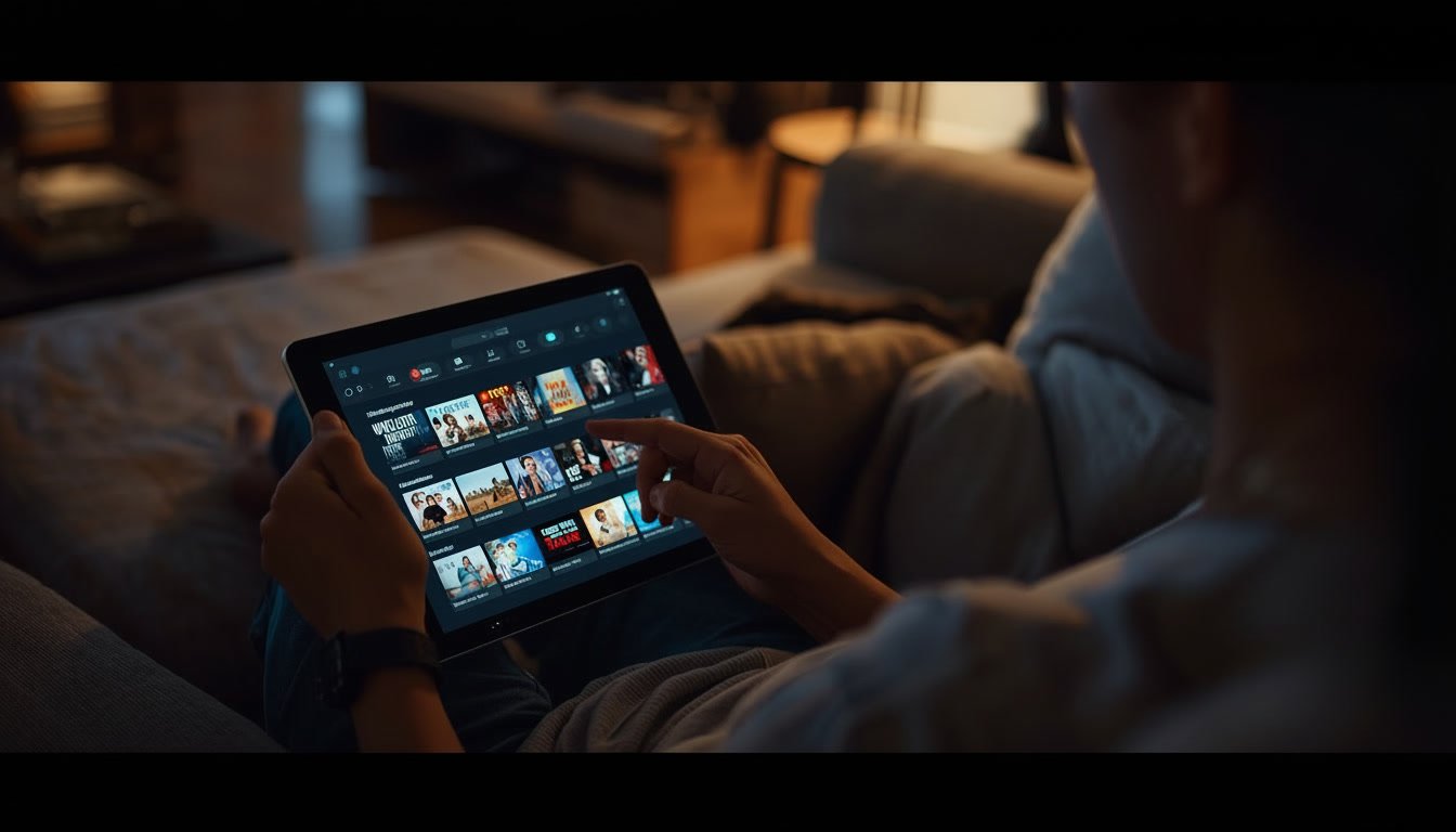 Viewer switching between streaming platforms on mobile devices at night